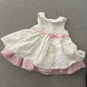 6/9m Quiltex eyelet, gingham Charming White and Pink sleeveless Dress